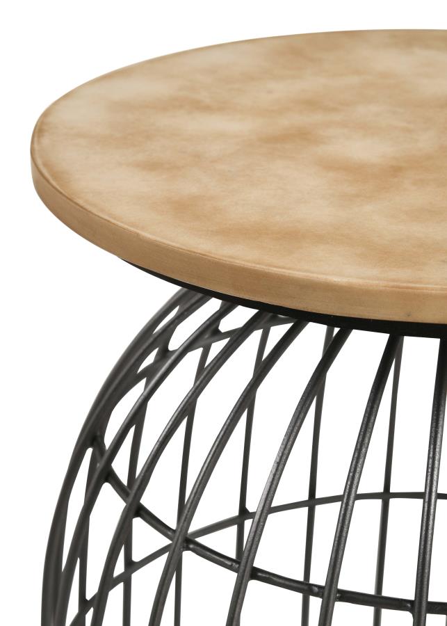 Bernardo Round Accent Table With Bird Cage Base Natural And Gunmetal