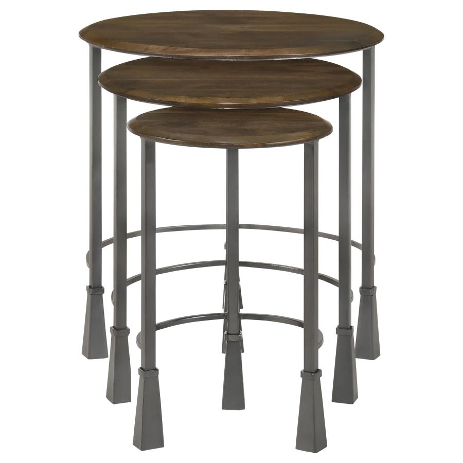 Deja 3-Piece Round Nesting Table Natural And Gunmetal