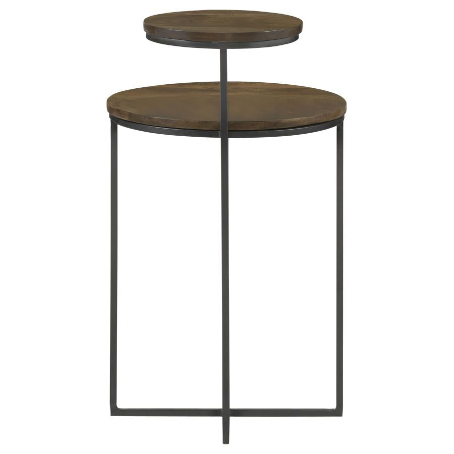 Yael Round Accent Table Natural And Gunmetal