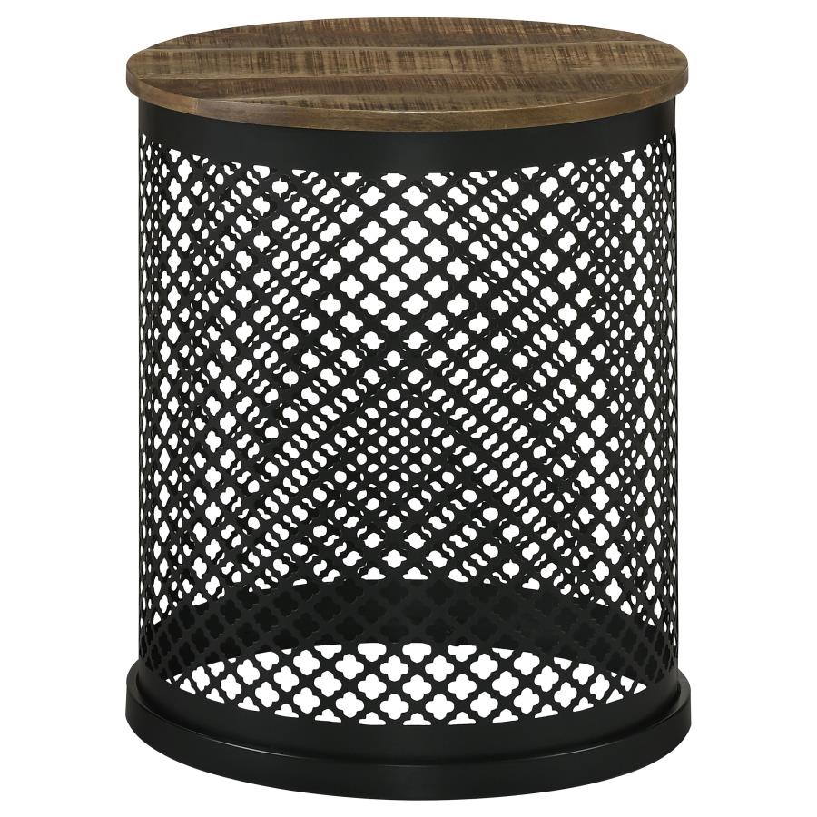 Aurora Round Accent Table With Drum Base Natural And Black
