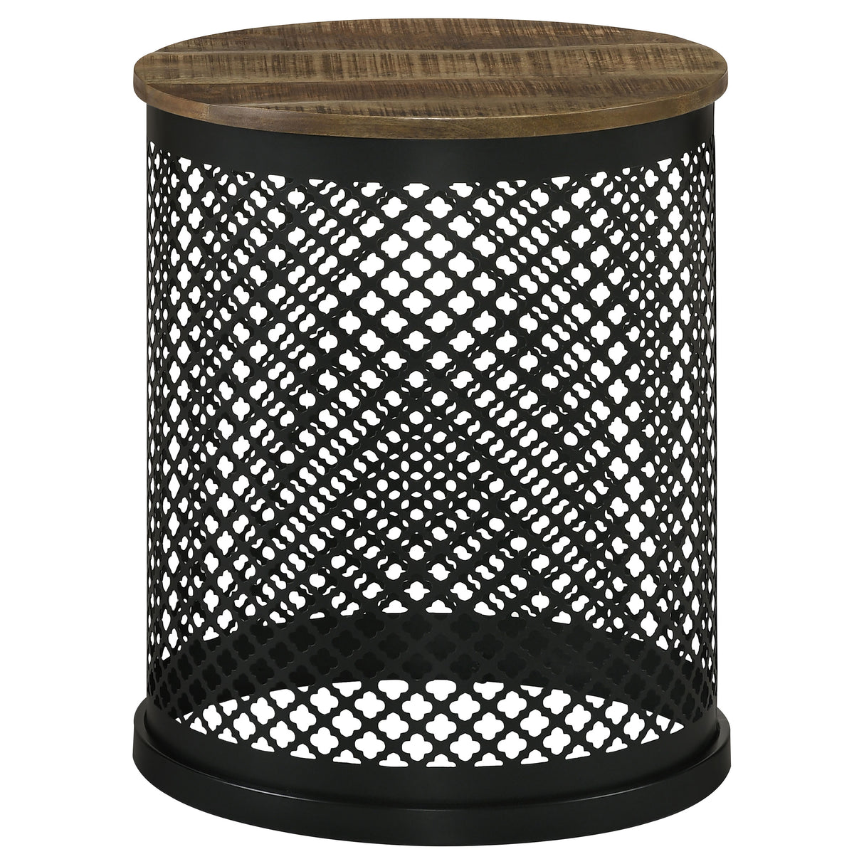 Aurora Round Accent Table With Drum Base Natural And Black