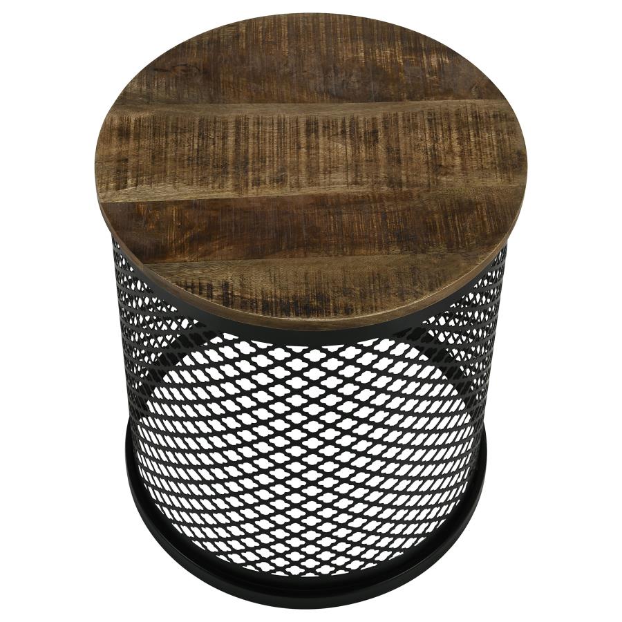 Aurora Round Accent Table With Drum Base Natural And Black