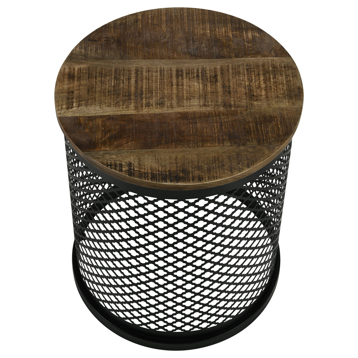 Aurora Round Accent Table With Drum Base Natural And Black