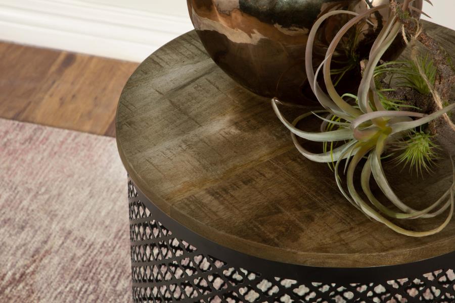 Aurora Round Accent Table With Drum Base Natural And Black