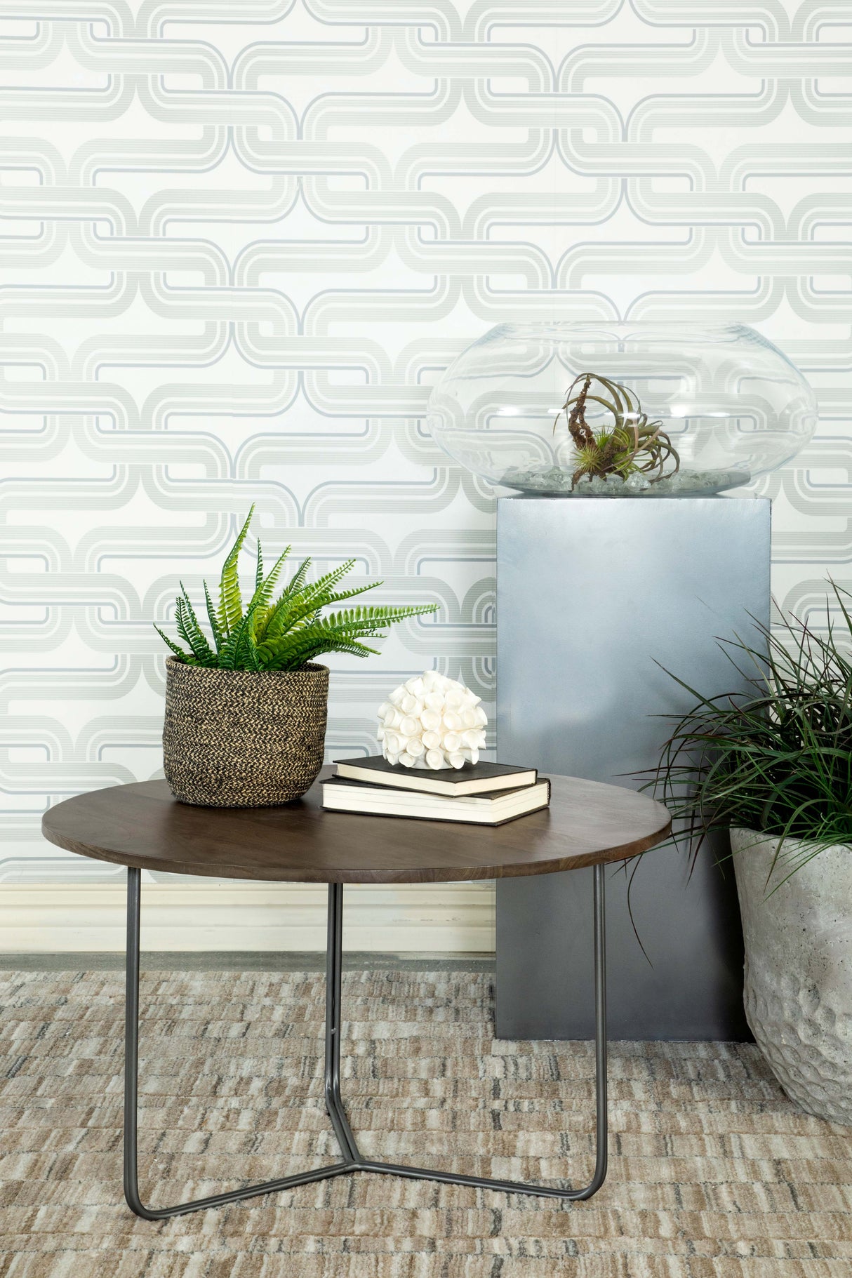 Yaritza Round Accent Table With Triangle Wire Base Natural And Gunmetal