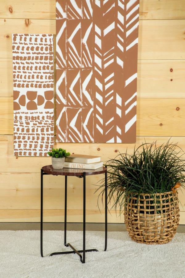 Latifa Round Accent Table With Marble Top Red And Black