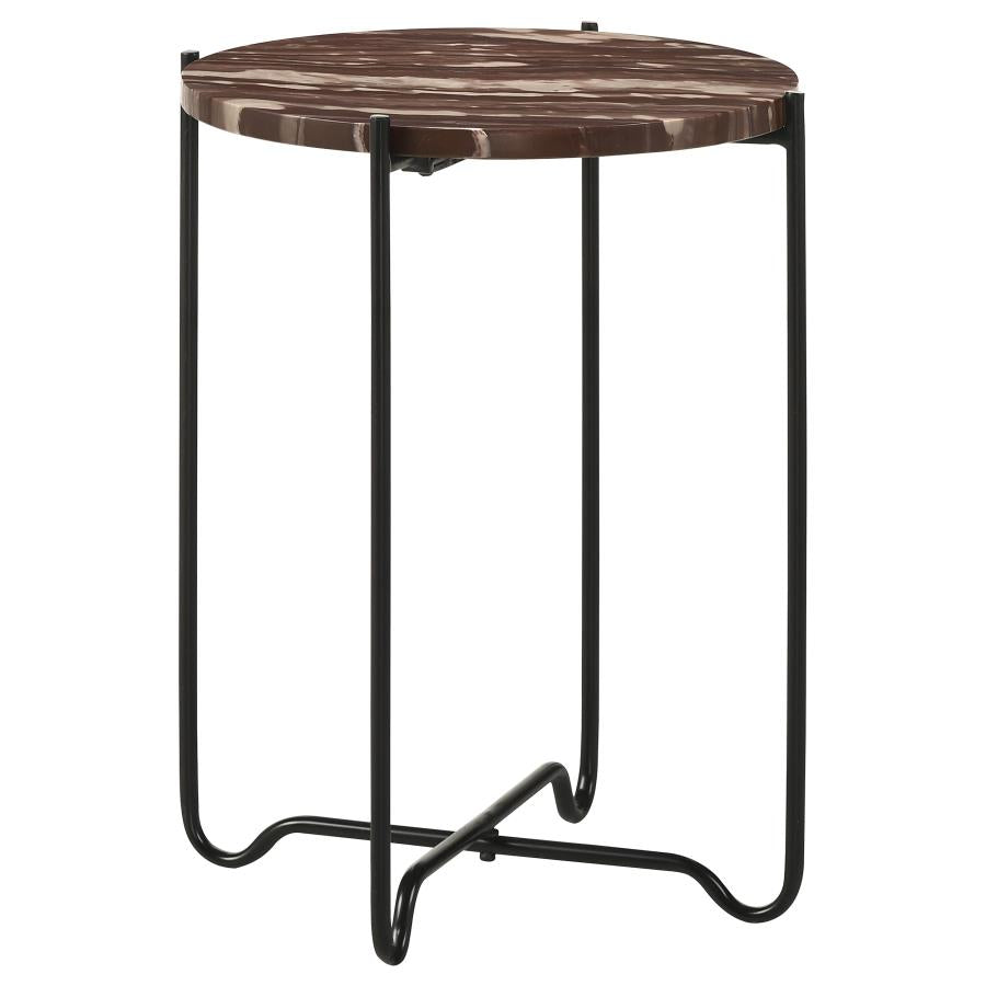 Latifa Round Accent Table With Marble Top Red And Black