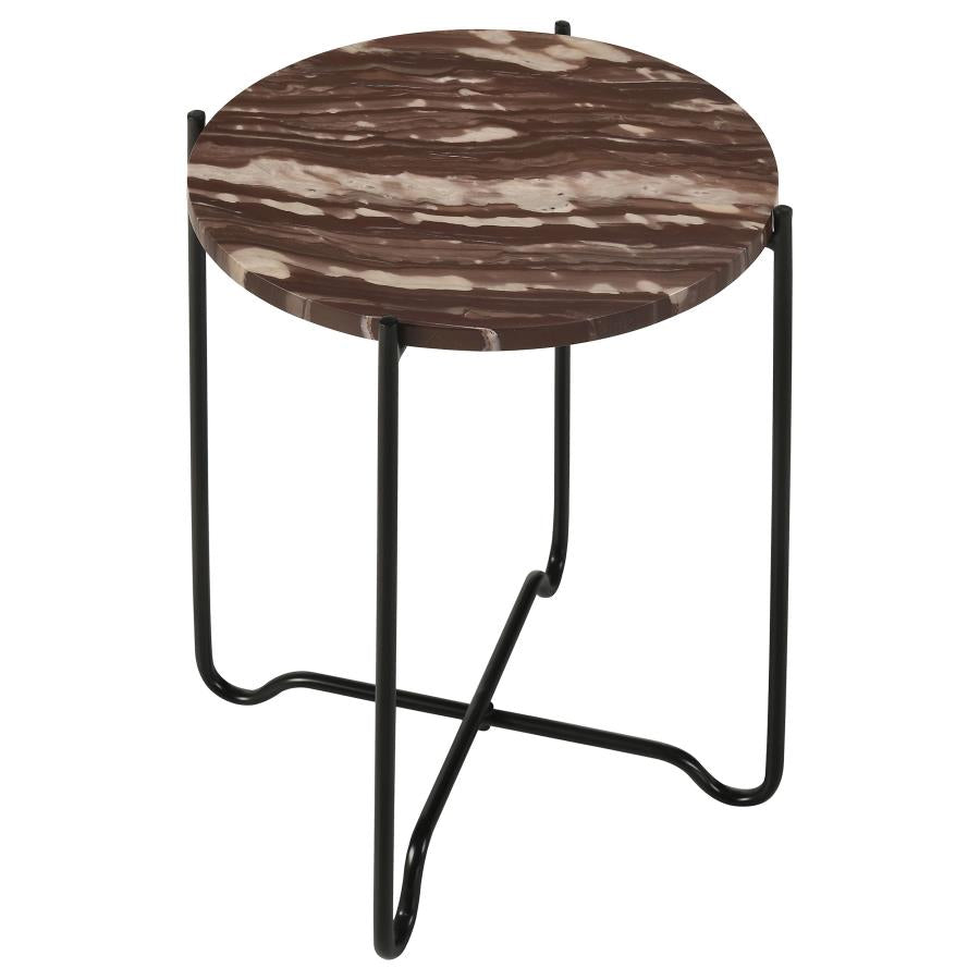 Latifa Round Accent Table With Marble Top Red And Black
