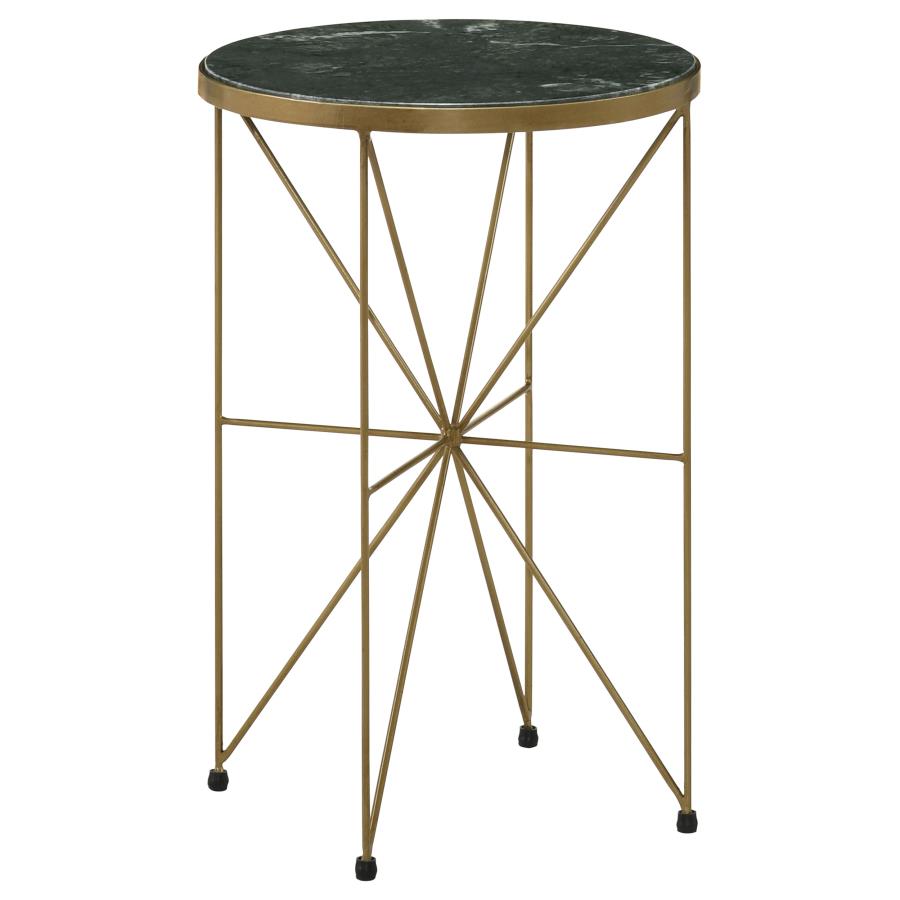 Eliska Round Accent Table With Marble Top Green And Antique Gold