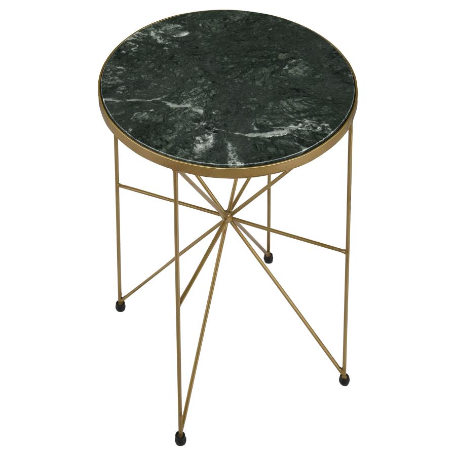 Eliska Round Accent Table With Marble Top Green And Antique Gold