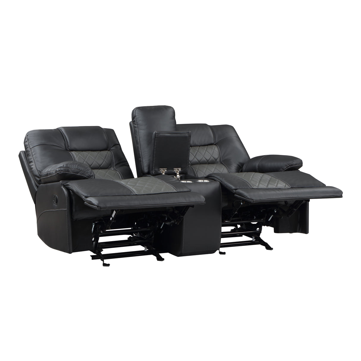 Fabian Grey Double Glider Reclining Love Seat With Center Console, Receptacles And Usb Ports