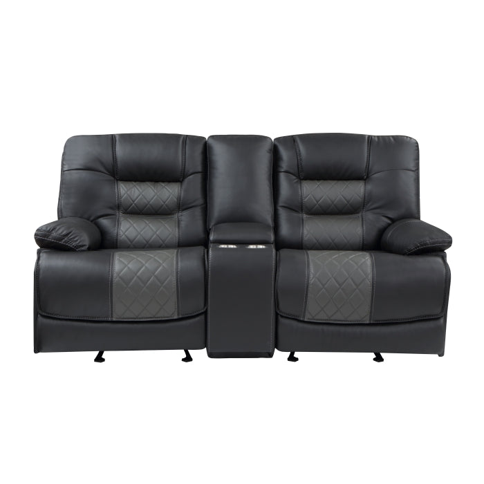 Fabian Grey Double Glider Reclining Love Seat With Center Console, Receptacles And Usb Ports