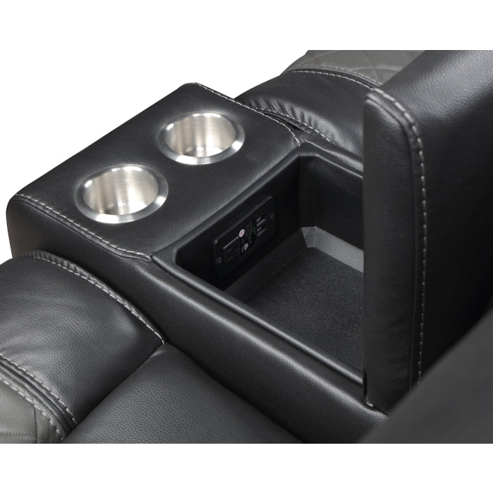 Fabian Grey Double Glider Reclining Love Seat With Center Console, Receptacles And Usb Ports