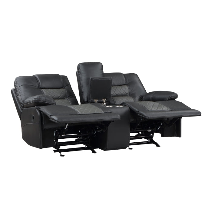 Fabian Grey Double Glider Reclining Love Seat With Center Console, Receptacles And Usb Ports