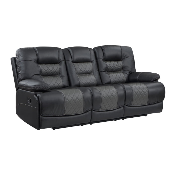 Fabian Grey Double Reclining Sofa With Center Drop-Down Cup Holders, Receptacles And Usb Ports