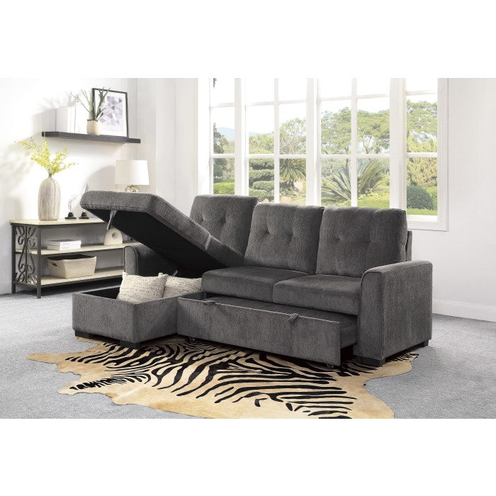 Carolina Exposed Feet With Faux Wood 2-Piece Reversible Sectional Pull-Out Bed And Hidden Storage