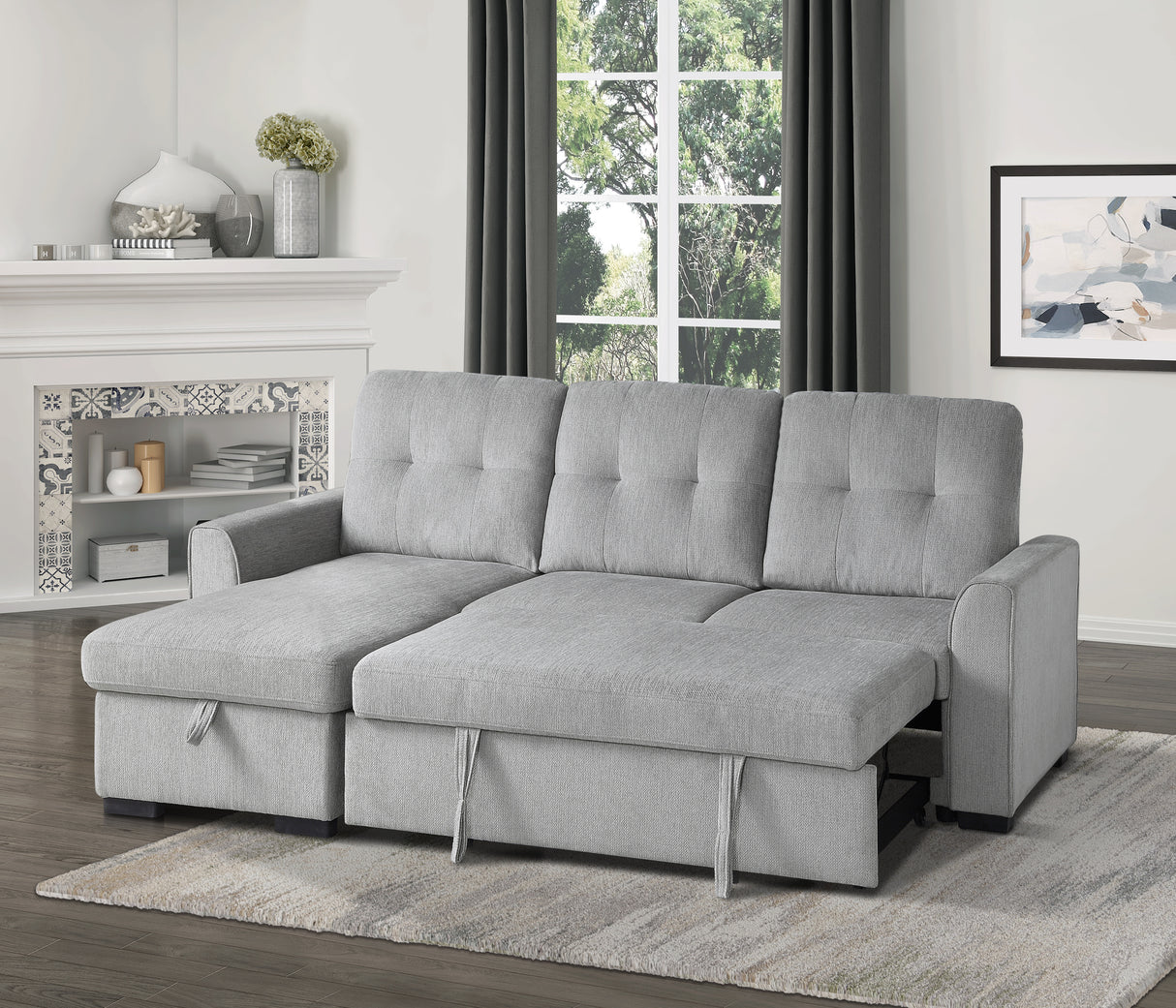 Carolina Exposed Feet With Faux Wood 2-Piece Reversible Sectional Pull-Out Bed And Hidden Storage