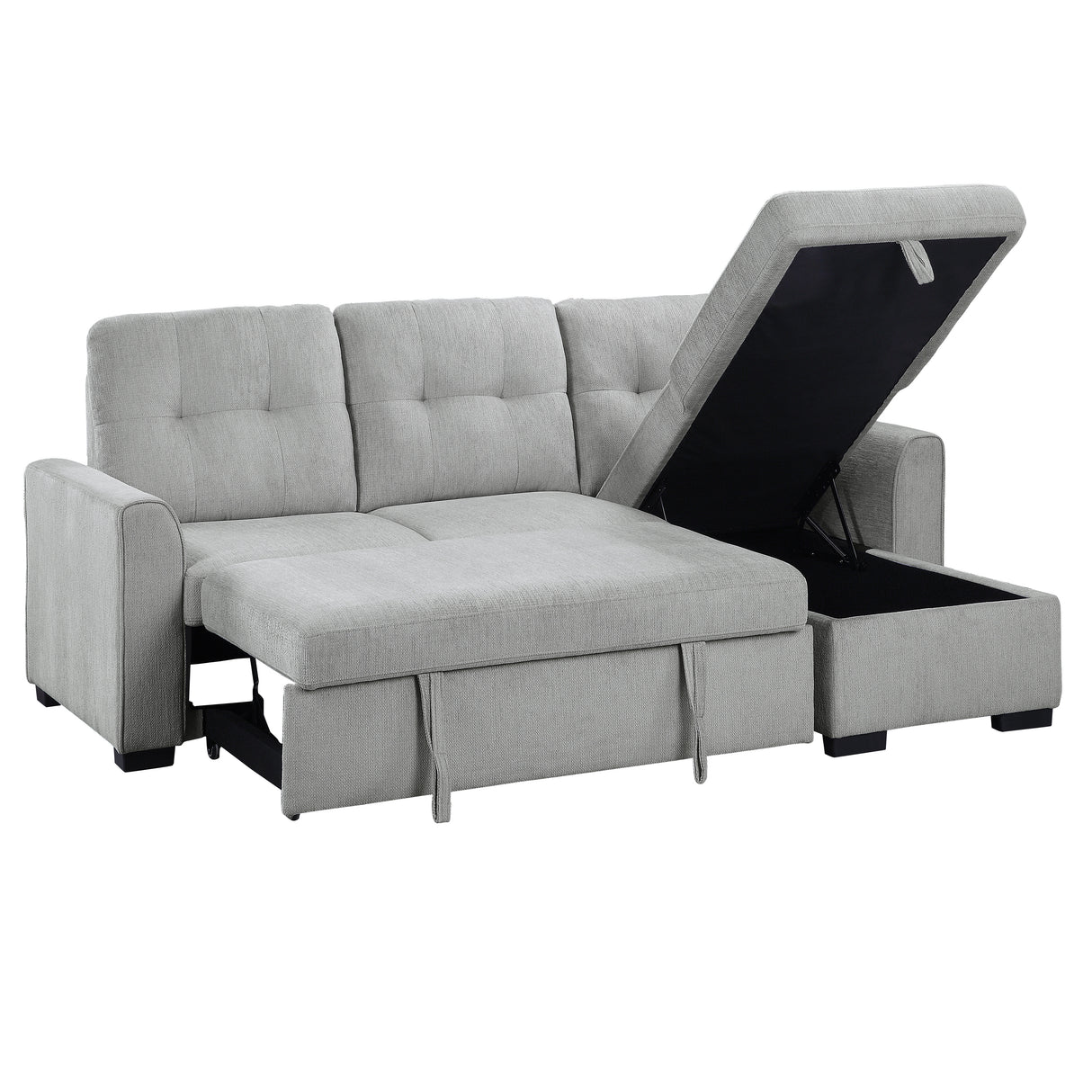 Carolina Exposed Feet With Faux Wood 2-Piece Reversible Sectional Pull-Out Bed And Hidden Storage