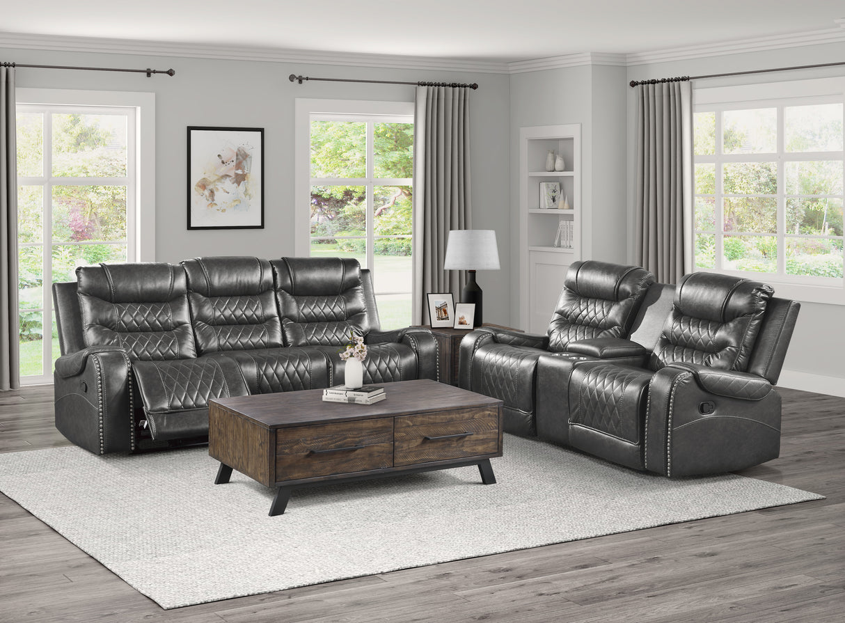 Putnam Gray Reclining Sofa With Drop Down Table