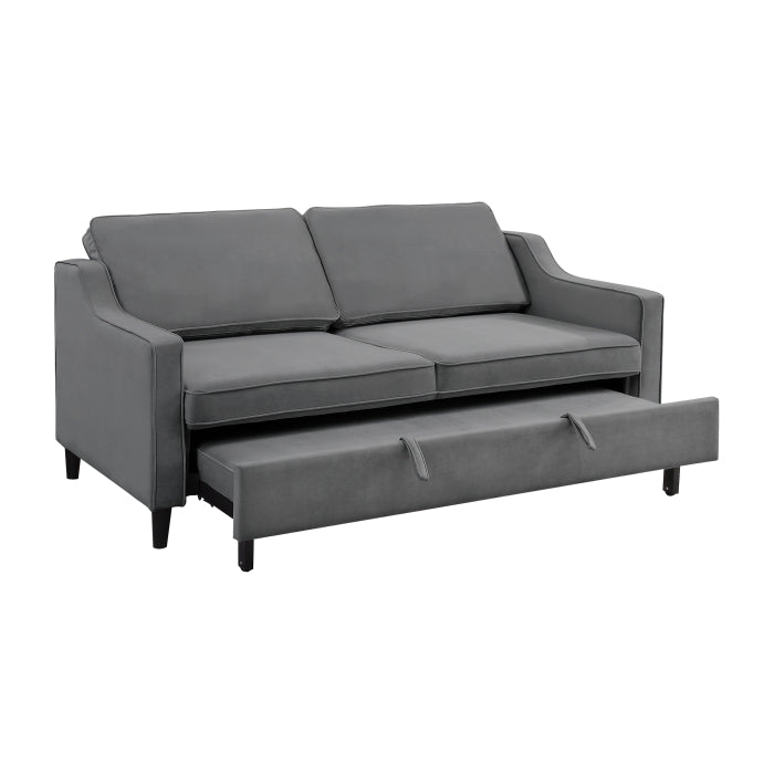 Adelia Dark Gray Velvet Convertible Studio Sofa with Pull-out Bed