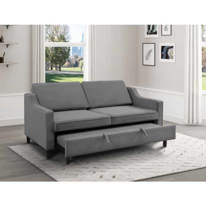 Adelia Dark Gray Velvet Convertible Studio Sofa with Pull-out Bed