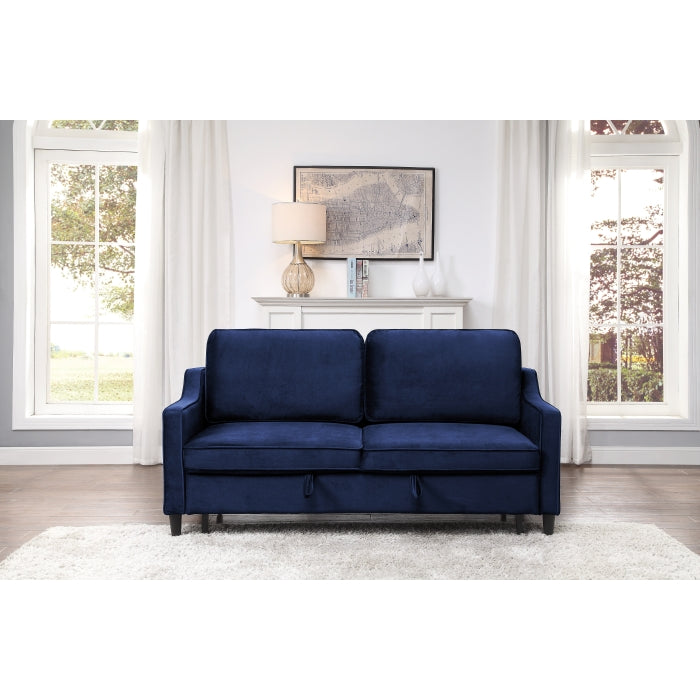 Adelia Navy Velvet Convertible Studio Sofa with Pull-out Bed