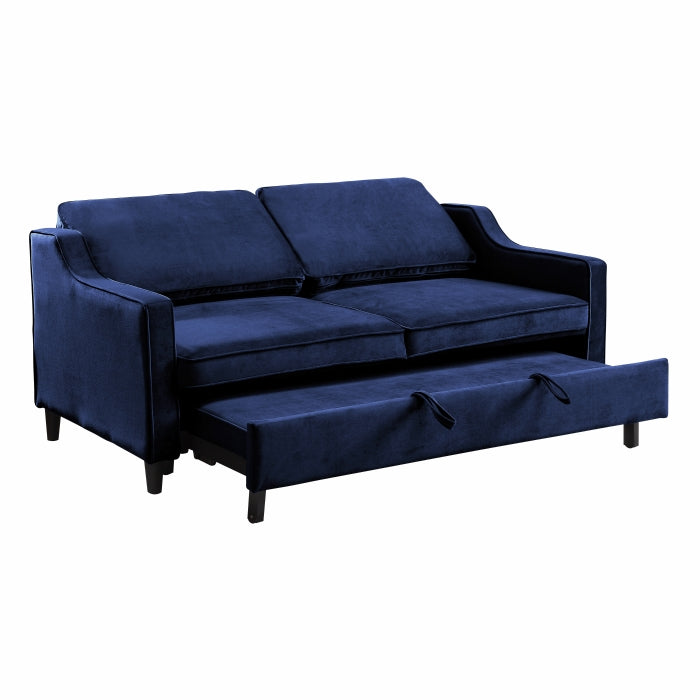 Adelia Navy Velvet Convertible Studio Sofa with Pull-out Bed
