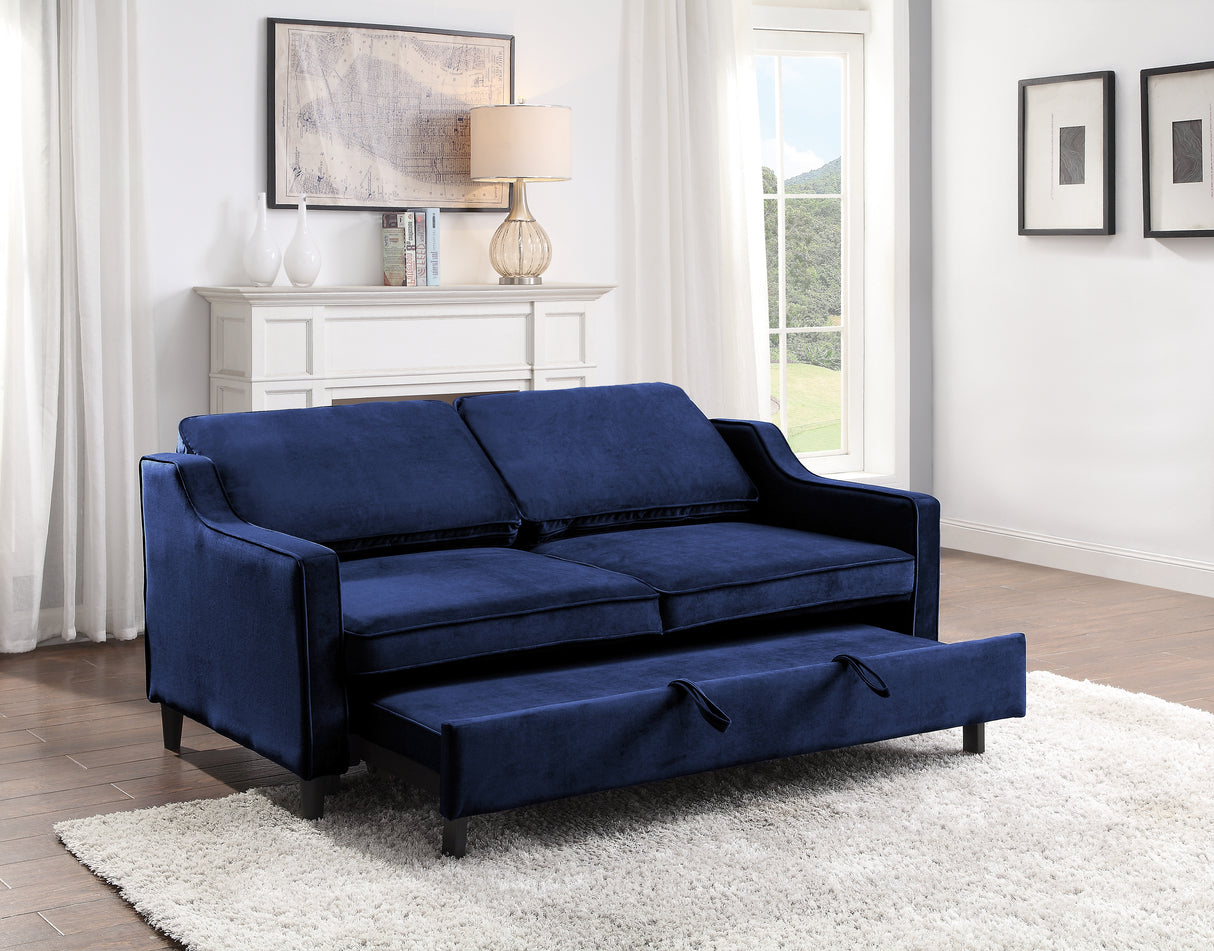 Adelia Navy Velvet Convertible Studio Sofa with Pull-out Bed