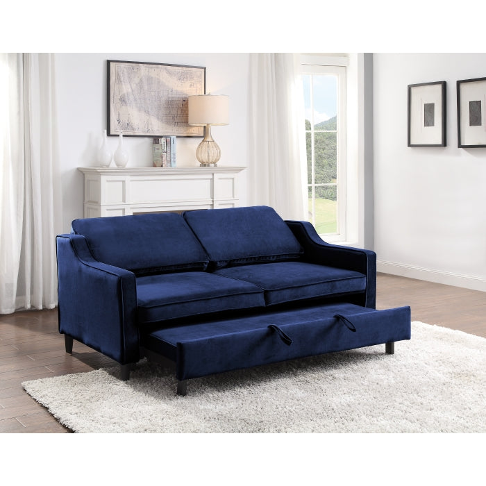 Adelia Navy Velvet Convertible Studio Sofa with Pull-out Bed