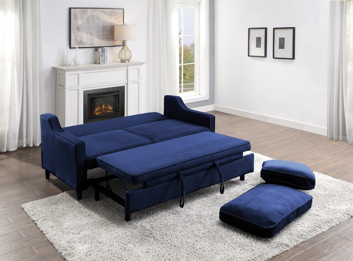 Adelia Navy Velvet Convertible Studio Sofa with Pull-out Bed