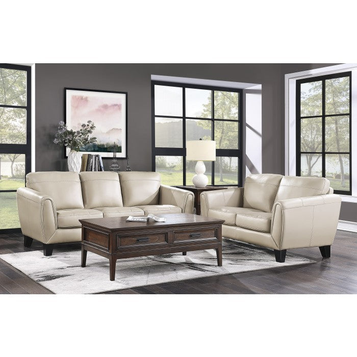 Spivey Beige Leather Loveseat