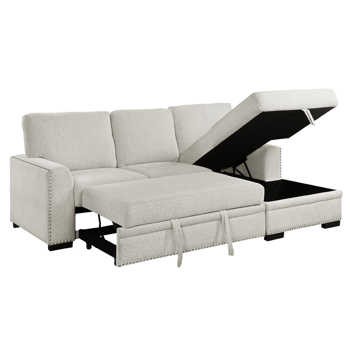Morelia Exposed Feet With Faux Wood 2-Piece Sectional Pull-Out Bed And Right Chaise Hidden Storage