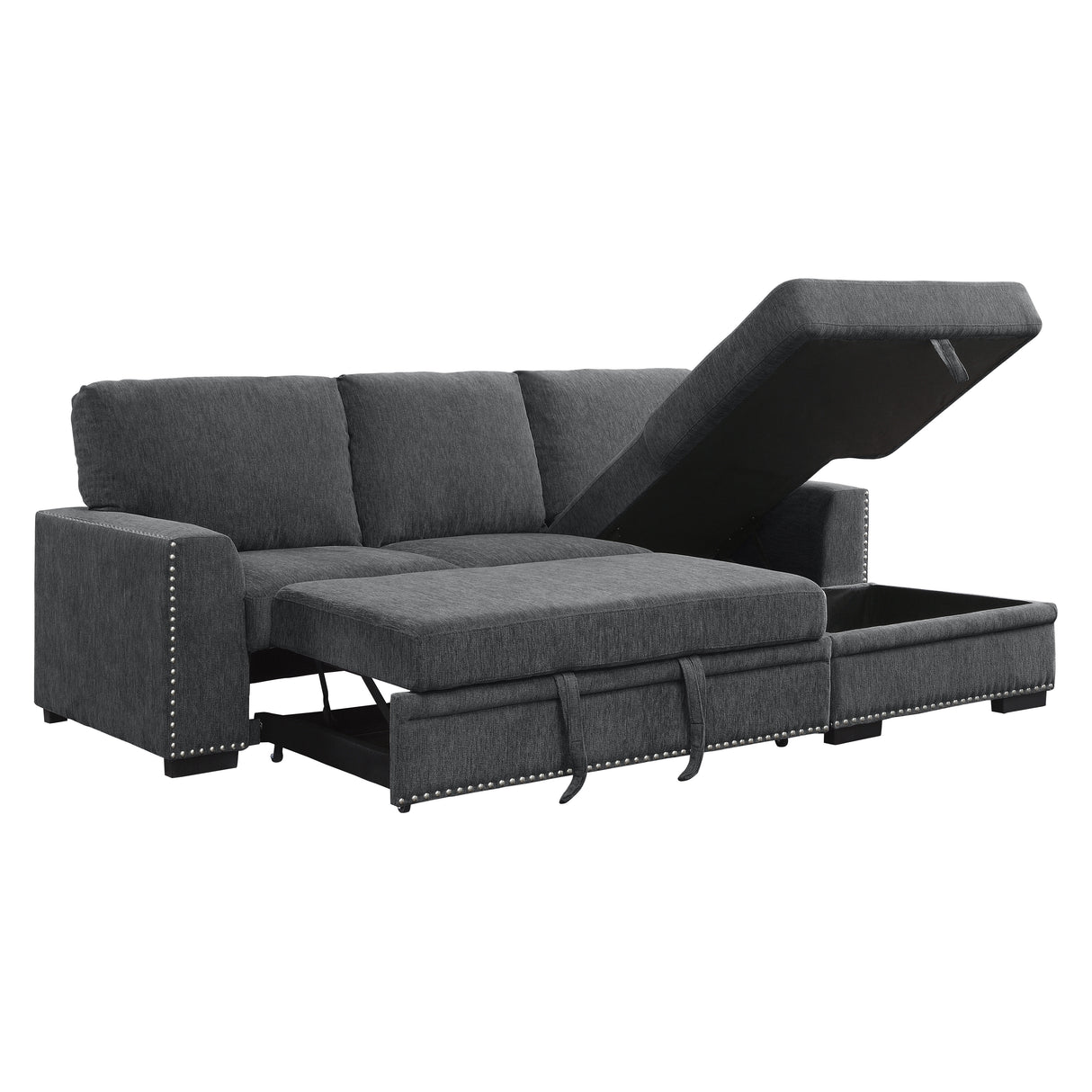 Morelia Exposed Feet With Faux Wood 2-Piece Sectional Pull-Out Bed And Right Chaise Hidden Storage