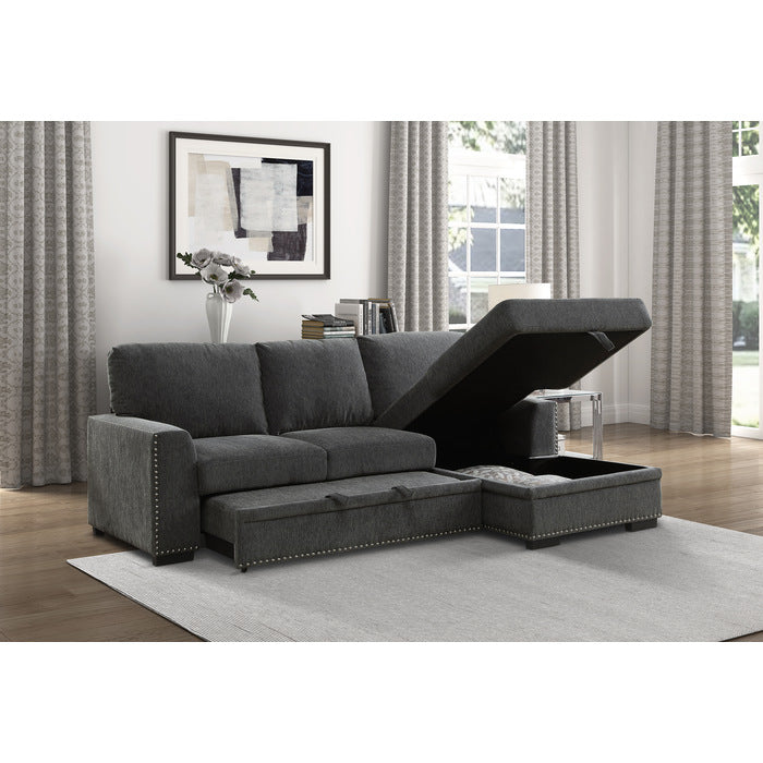 Morelia Exposed Feet With Faux Wood 2-Piece Sectional Pull-Out Bed And Right Chaise Hidden Storage