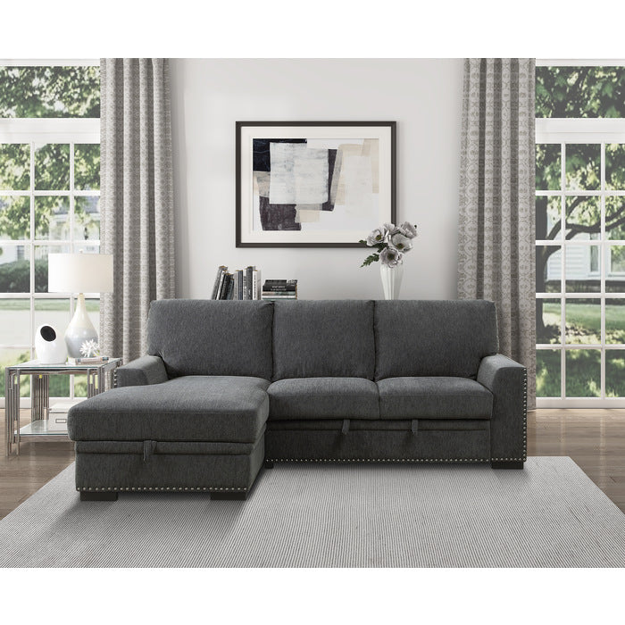 Morelia Exposed Feet With Faux Wood 2-Piece Sectional Pull-Out Bed And Left Chaise Hidden Storage