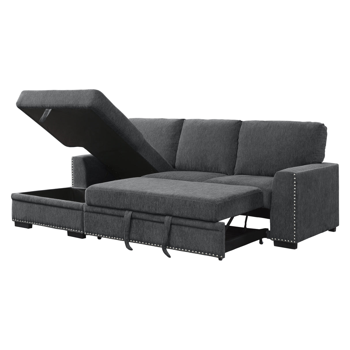 Morelia Exposed Feet With Faux Wood 2-Piece Sectional Pull-Out Bed And Left Chaise Hidden Storage