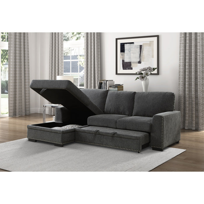 Morelia Exposed Feet With Faux Wood 2-Piece Sectional Pull-Out Bed And Left Chaise Hidden Storage