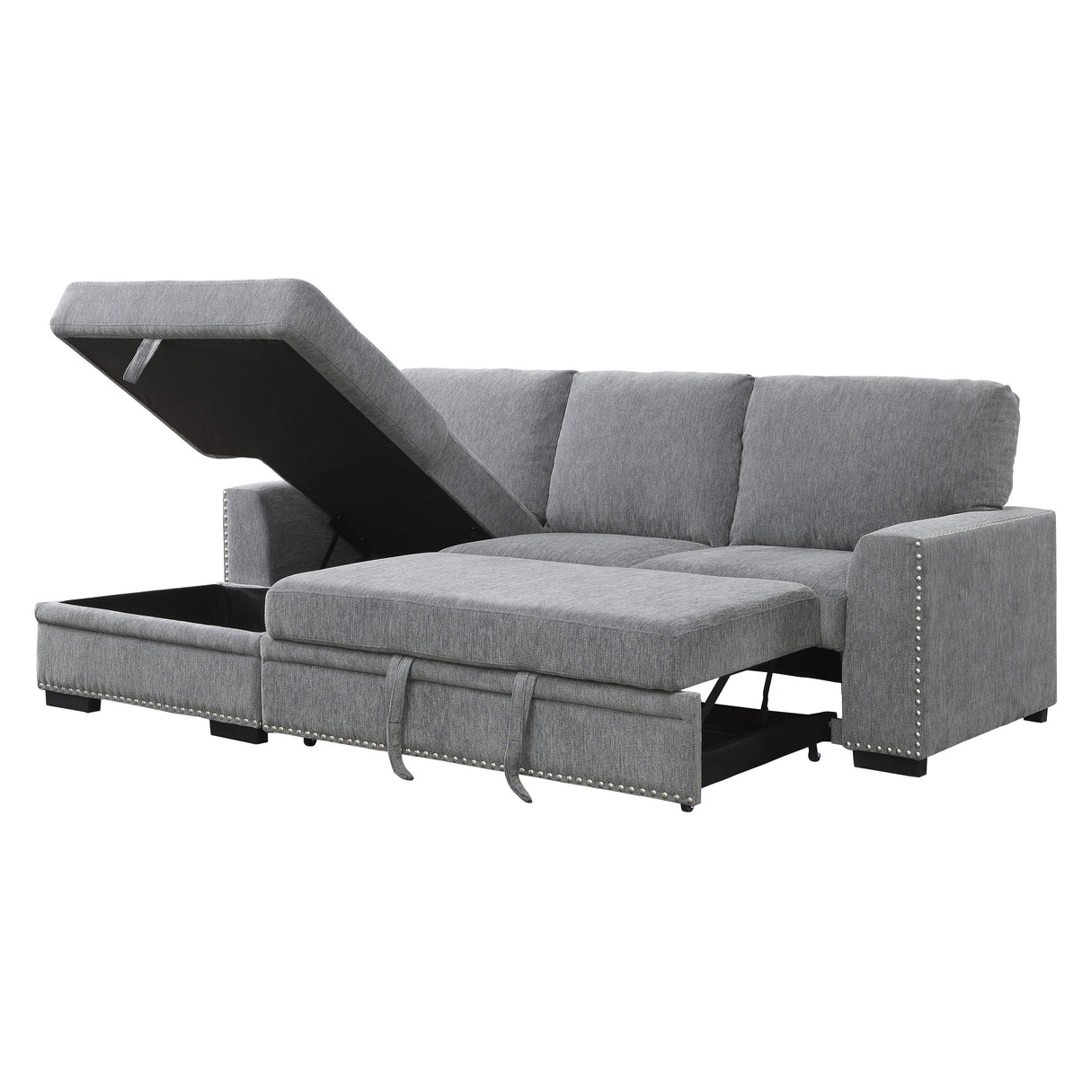 Morelia Exposed Feet With Faux Wood 2-Piece Sectional Pull-Out Bed And Left Chaise Hidden Storage