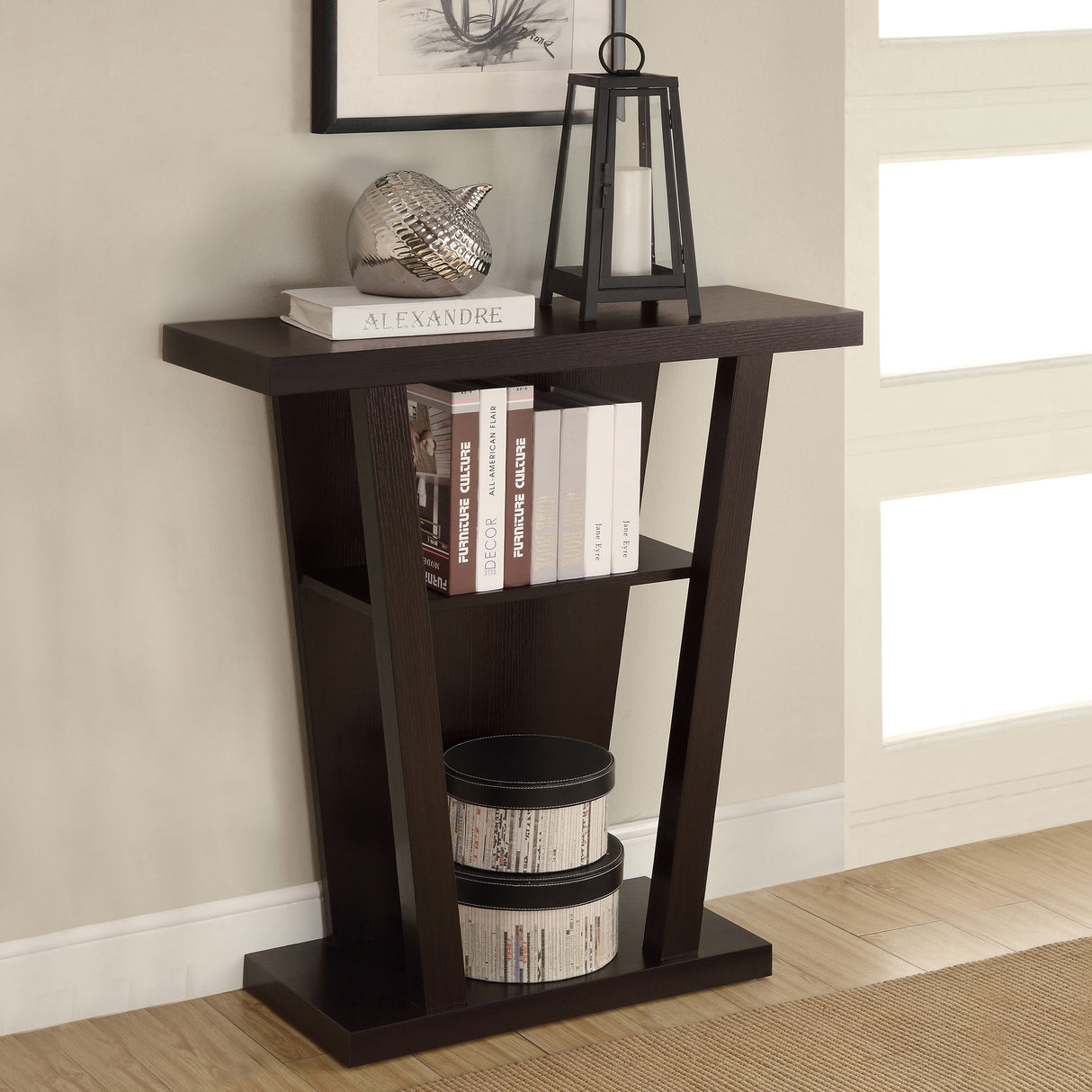 Evanna 2-Shelf Console Table Cappuccino