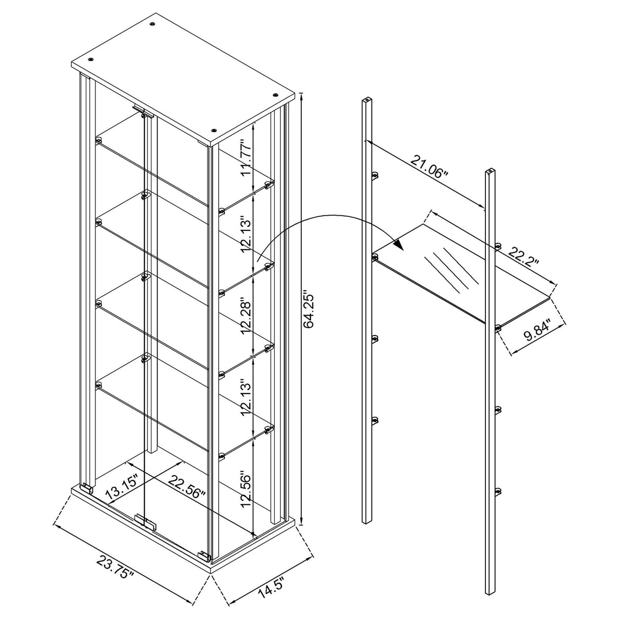 Delphinium 5-Shelf Glass Curio Cabinet Black And Clear
