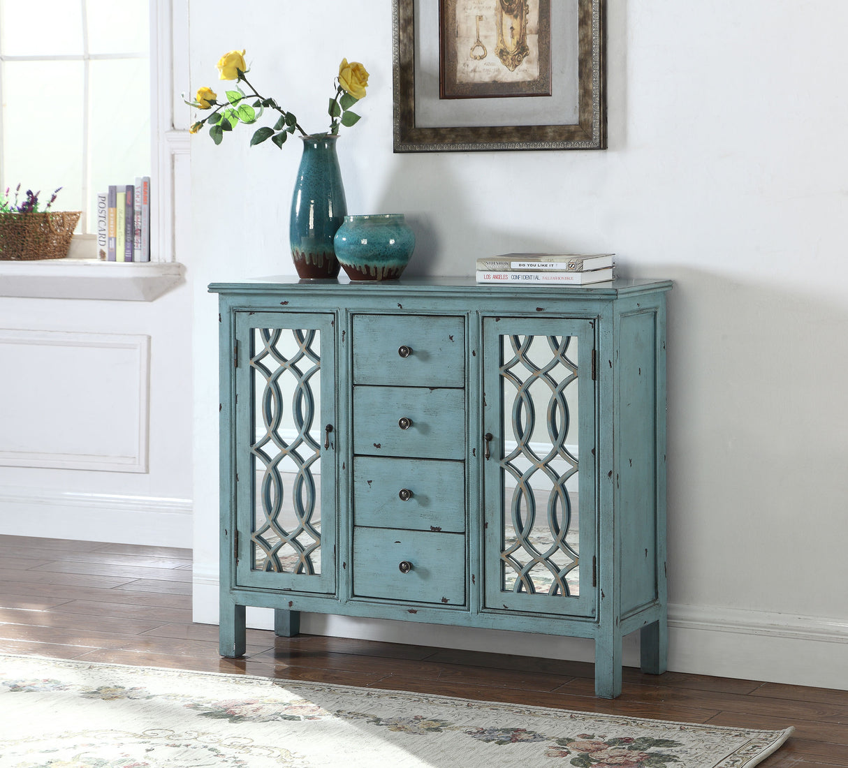 Rue 4-Drawer Accent Cabinet Antique Blue