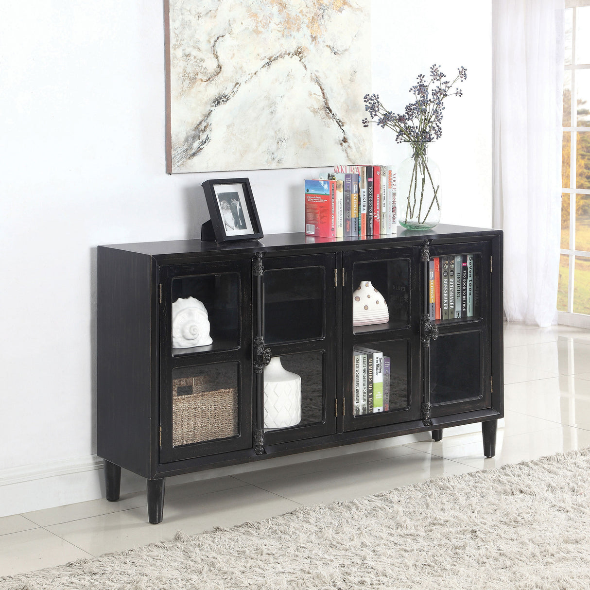 Mapleton 4-Door Accent Cabinet Black