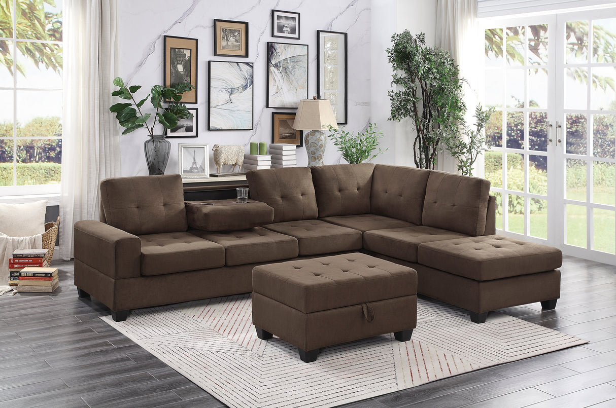 Maston 3-Piece Reversible Sectional With Drop-Down Cup Holders And Storage Ottoman