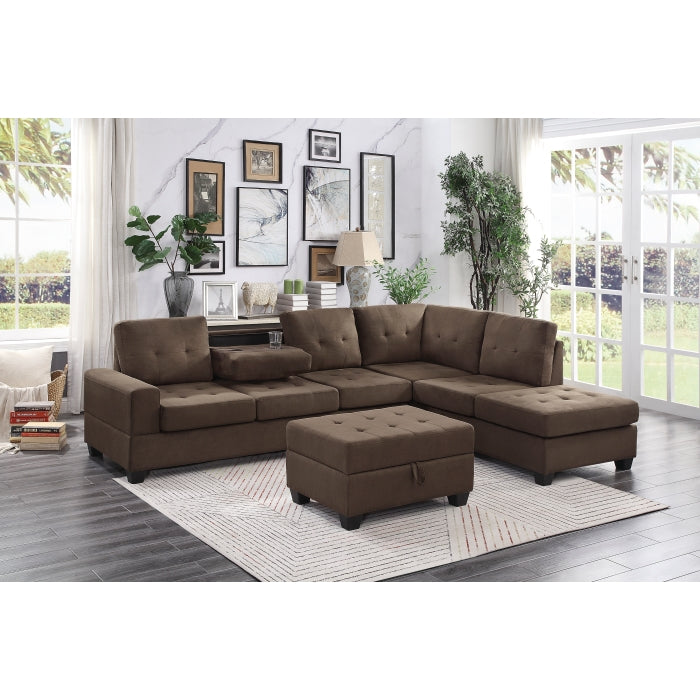 Maston 3-Piece Reversible Sectional With Drop-Down Cup Holders And Storage Ottoman