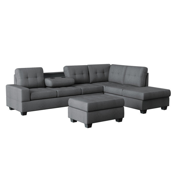 Maston 3-Piece Reversible Sectional With Drop-Down Cup Holders And Storage Ottoman