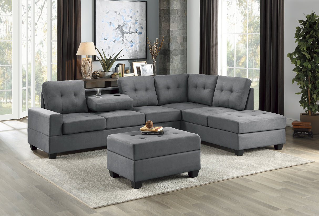 Maston Exposed Feet With Faux Wood 2-Piece Reversible Sectional Drop-Down Cup Holders