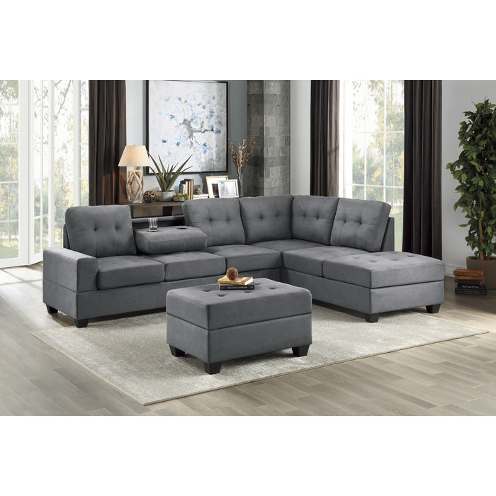 Maston Exposed Feet With Faux Wood 2-Piece Reversible Sectional Drop-Down Cup Holders