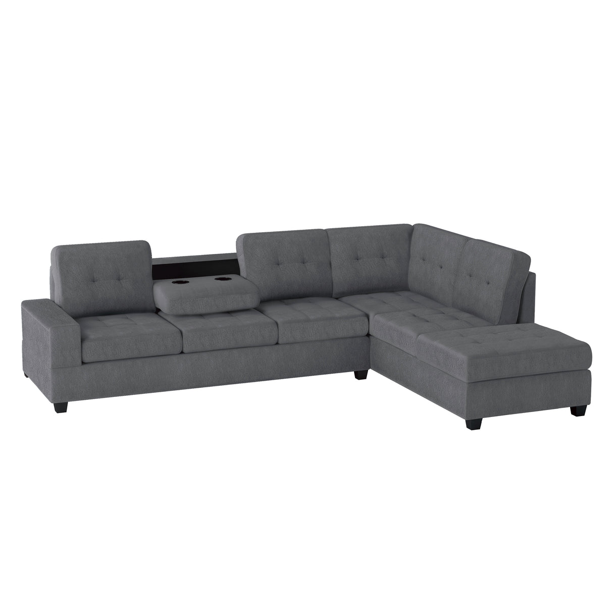 Maston 3-Piece Reversible Sectional With Drop-Down Cup Holders And Storage Ottoman