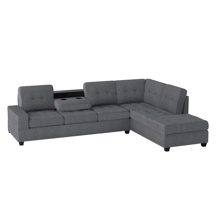 Maston Exposed Feet With Faux Wood 2-Piece Reversible Sectional Drop-Down Cup Holders