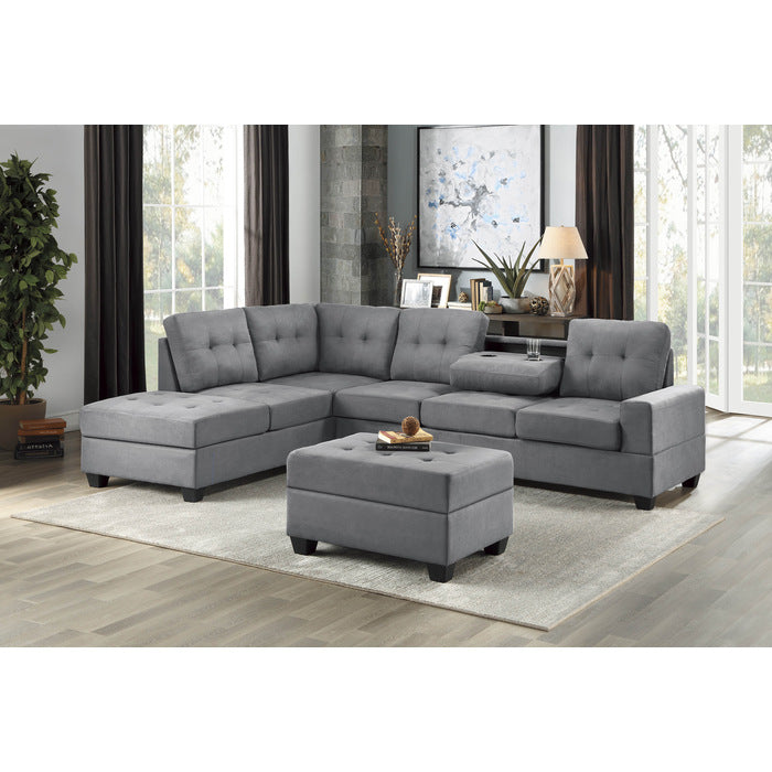 Maston 3-Piece Reversible Sectional With Drop-Down Cup Holders And Storage Ottoman